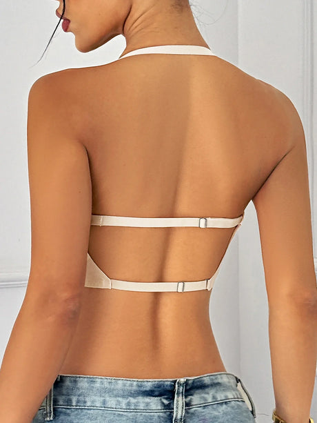 Women Invisible Bra Deep U Plunge Bras Backless Top for Dresses Sexy Lingerie with Transparent Strap Push Up Strapless Underwea