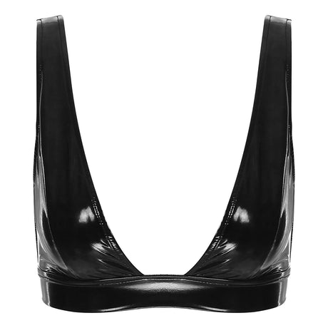 Womens Lingerie Fashion Wetlook Faux Leather Bra Sexy Wire-free No Pad Bra Top Brassiere Raves Pole Dances Costume Clubwear