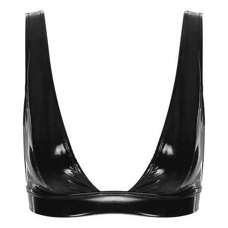 Womens Lingerie Fashion Wetlook Faux Leather Bra Sexy Wire-free No Pad Bra Top Brassiere Raves Pole Dances Costume Clubwear
