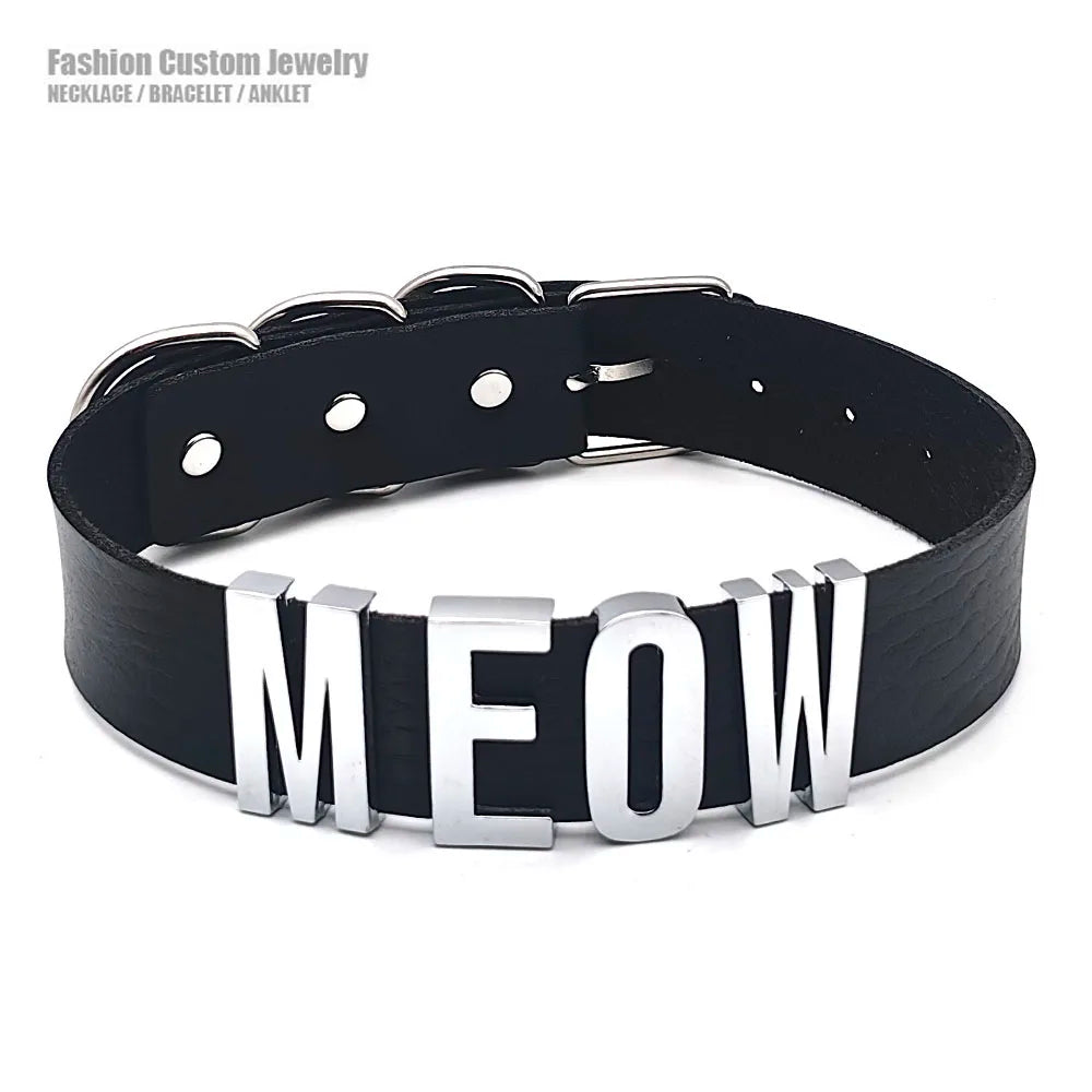 30MM Soft Faux Leather Collars Goth Sexy Customized Letters MEOW Choker Necklace Punk Personalized Role Age Cosplay Jewelry