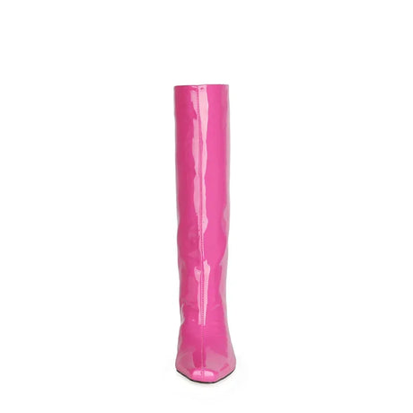 2024 NEW Fashion High Tube Knee High Boots 10cm/6.5cm Thick Heel 21 Colors Women Short Plush Boots Size 45 Winter Leather Shoes