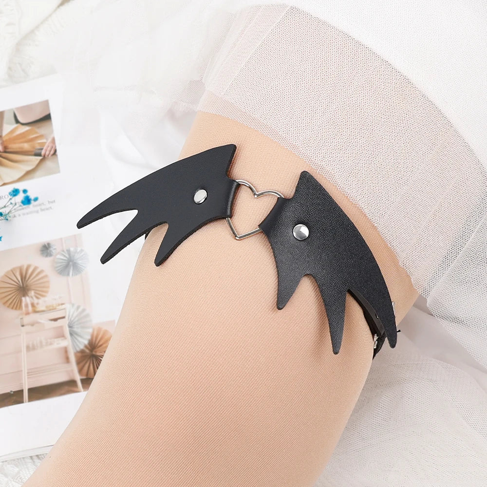 Punk Black Heart Leather Sword Belt Waist Garter Handmade Body Bondage Sexy Leg Suspenders Harness Stockings Belts for Women