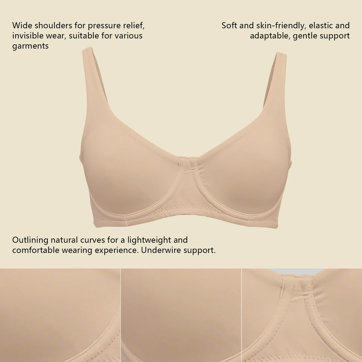 Women's Unlined Balconette Sport Bra Underwire Supportive Plus Size Daily Comfort Smooth Scoop Neck Invisible Under Every Outfit