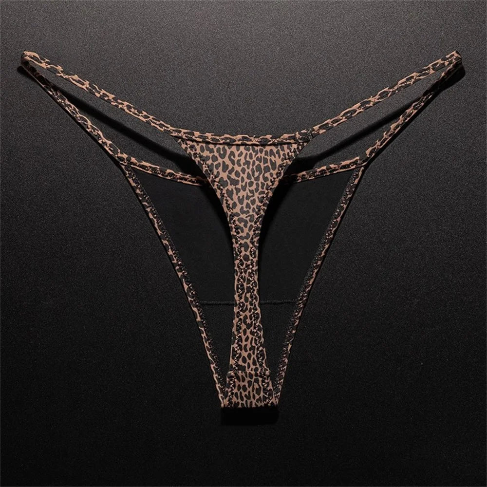 High Slit Spring/Summer New Leopard Print Thong for Women Sexy Ice Silk Seamless Underwear One-piece Fitness Plus Size G-strings
