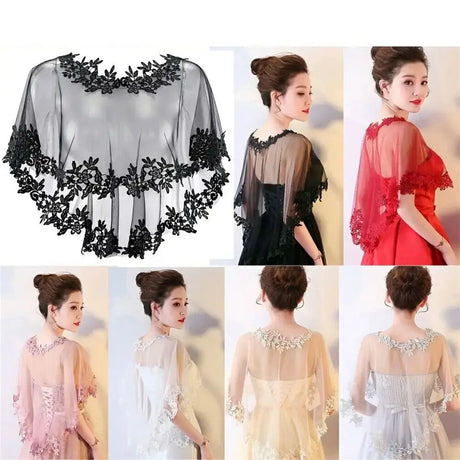 Women Party Bridal Casual Lace Shawl Wedding Cape Evening Dress Cape Style Shawl Elegant Light Sheer Gauze