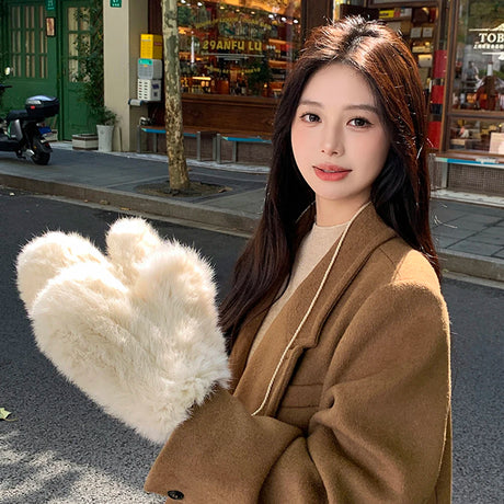 Hot Sale Women's 100% Natural Rabbit Fur Winter Gloves Warm Knit Thick Thermal Mittens Soft Real Fur Outdoor Cold Weather Glove