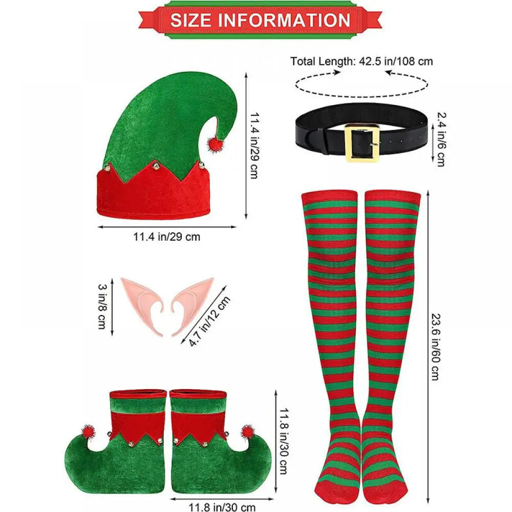 Adult Christmas Themed Elf Cosplay Costume Set Full Outfit with Long-Sleeve Green Dress for Holiday Parties Christmas Attire