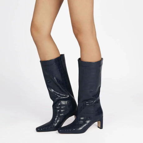2024 NEW Fashion High Tube Knee High Boots 10cm/6.5cm Thick Heel 21 Colors Women Short Plush Boots Size 45 Winter Leather Shoes