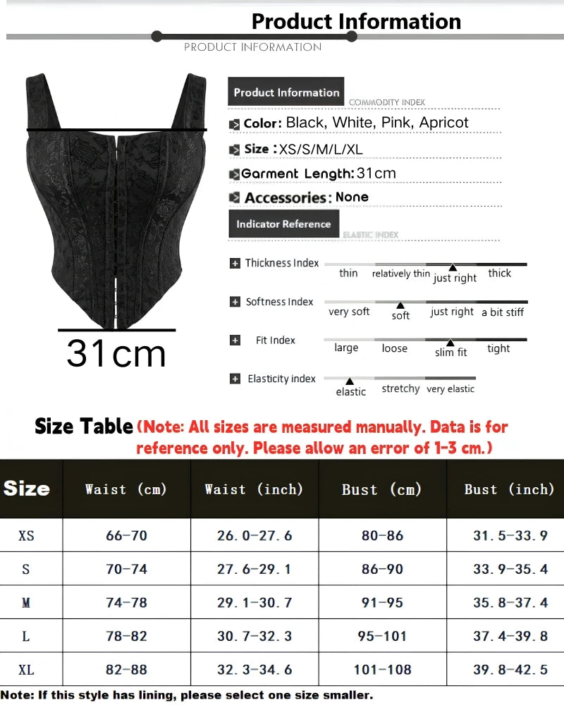 Floral Jacquard Wide Strap Corset Top Front Hook Back Lace Up Square Neck For Women