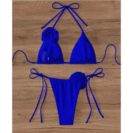 Sexy Flower Bandeau Swimwear Thong Bikini Women Lace-up Swimsuits Swimming Bathing Suit Brazilian Bikinis Set Mujer Biquini