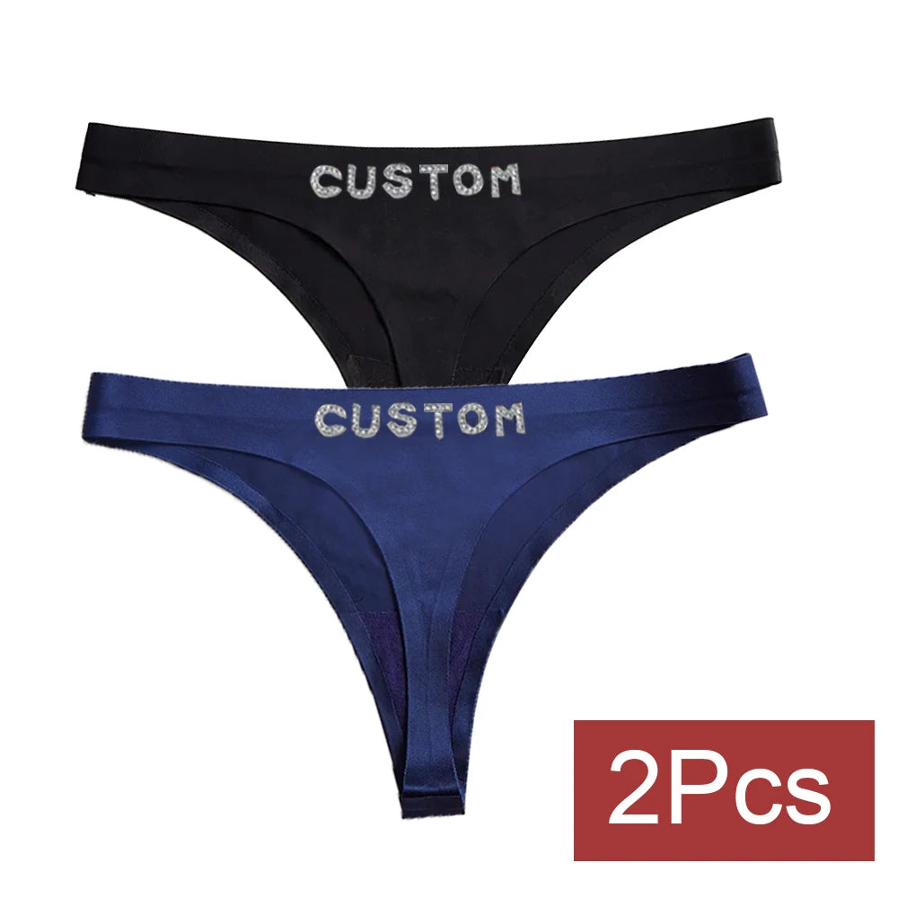 2pack Custom Thong with Name Crystal Letter Customized Thongs Women Underwear G-String Personalize Panties Lingerie Tanga