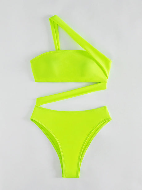 Cikini-One-Piece Swimsuit for Women, Strapless Straps, Slanted Shoulder, Beach Swimwear, Bathing Suit, Monochromatic, Summer