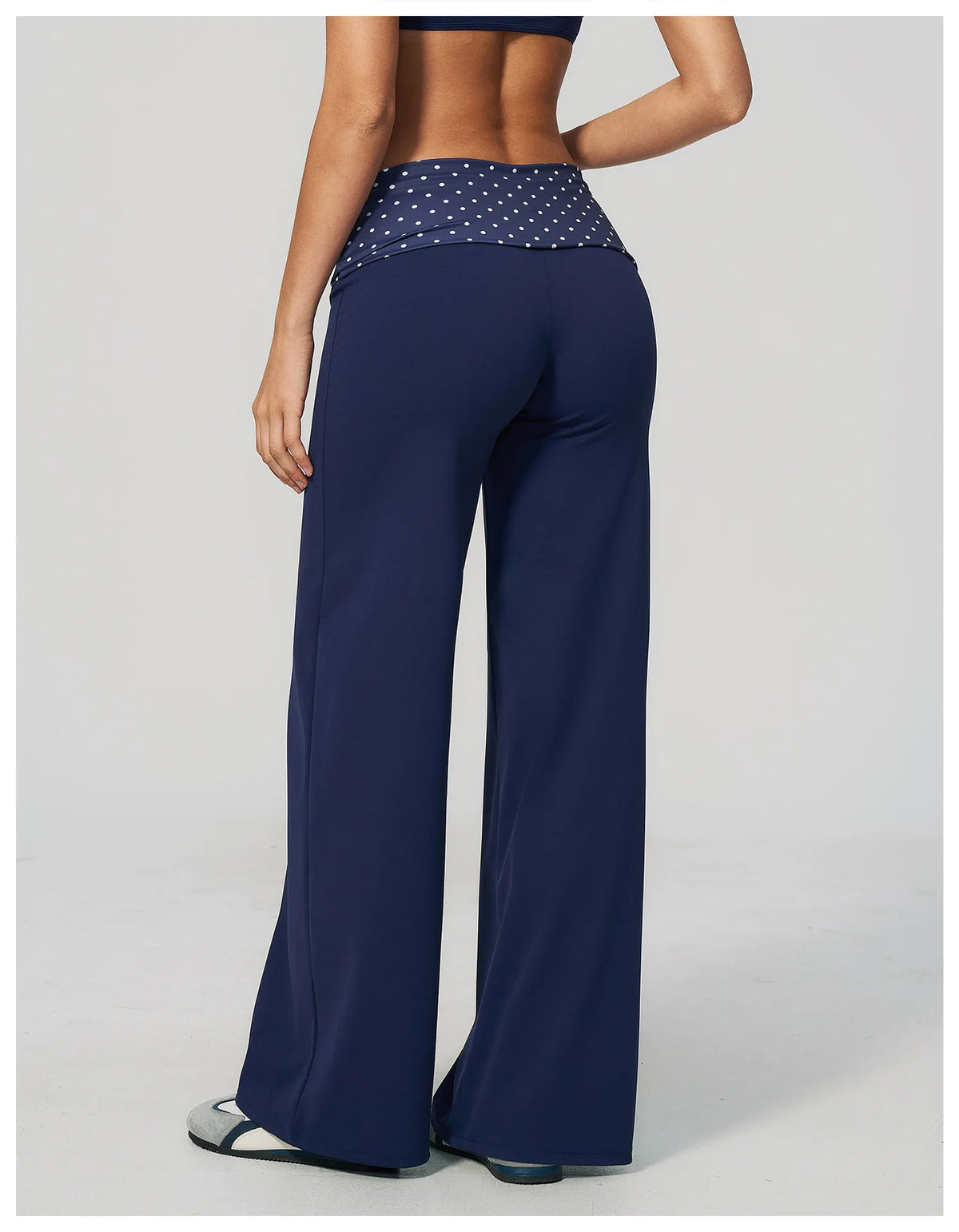 Fashion Polka Dot And Striped Wide Leg Pants For Women Fold Over Waist Bell-bottoms Flare Yoga Pants Push Up Workout Leggings
