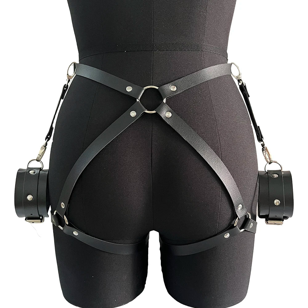 Ladies' Sexy Decorative Belt Leather Thigh Strap, Vest, Restraint Strap, with Leather Bracelet, Bdsm Fetish Clothing Accessory