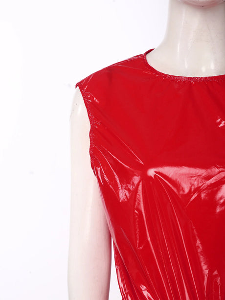 Women One Piece Adaptive Pajama Nightwear Shiny Metallic Sleeveless Buttoned Sleeveless Jumpsuit Waterproof Rompers Bodysuit