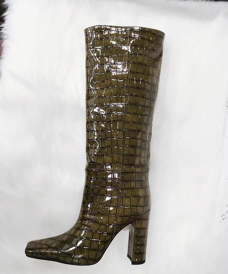 2024 NEW Fashion High Tube Knee High Boots 10cm/6.5cm Thick Heel 21 Colors Women Short Plush Boots Size 45 Winter Leather Shoes