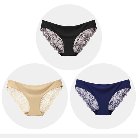 Women's Seamless Underwear Leopard Intimate Women Sexy Lace Black Floral Panties Seamless Panty 3pcs/set