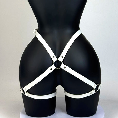 Pu Leather Thigh Waist Harness with Handcuffs, Adjustable Butt Belt Hip Straps BDSM Bondage Set, Fetish Restraint Role Play Gear