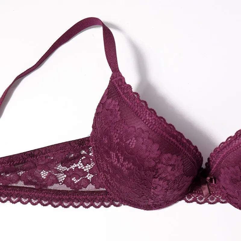 Beauwear 75 80 85 B C Cup Women's 3/4 Cup Plunge Bras Sexy Lace Solid Color Thin Mold Cup Bra Unlined Underwire Bralette