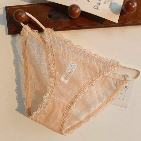 Women's underwear sexy seamless lace hollow out gauze ribbon middle waist female panties ladies breathable comfortable lingerie