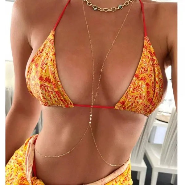 Simple Multilayer Rhinestone Back Chain Necklaces for Women Sexy Metal Shiny Crystal Bikini Waist Chain Body Chain Jewelry Gifts