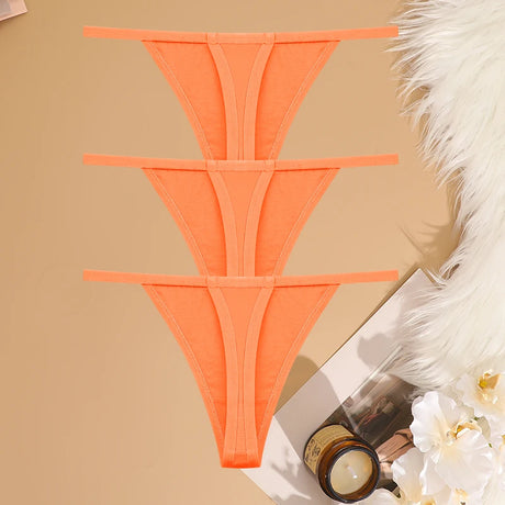 3Pcs/Set Women Sexy Cotton G-String Thin Strap Femme Thong Underwear Intimate Panties Low Waist Briefs Lingerie Cotton T-back