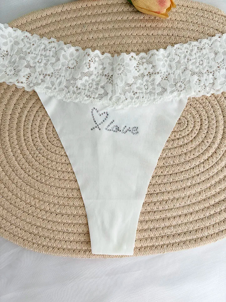 Custom Thong Crystal Letter Name G-string Women Ice Silk Panties Skin Effect Panty Seamless Knickers Girlfriend Anniversary Gift