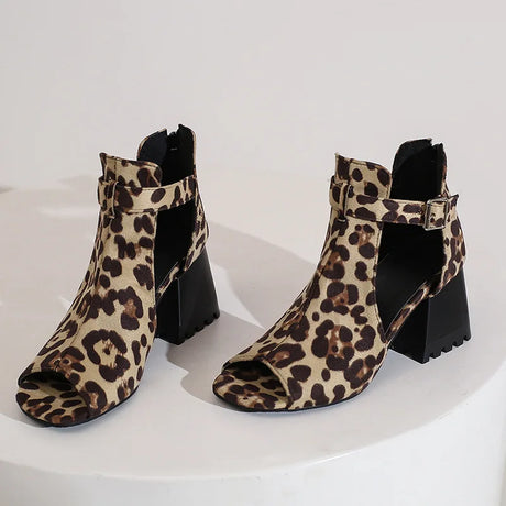 Summer Women's Fashion Peep Toe Thick Heel Sandals High-heeled Shoes for Woman Denim Leopard Print Sandalias de Mujer WSH5343
