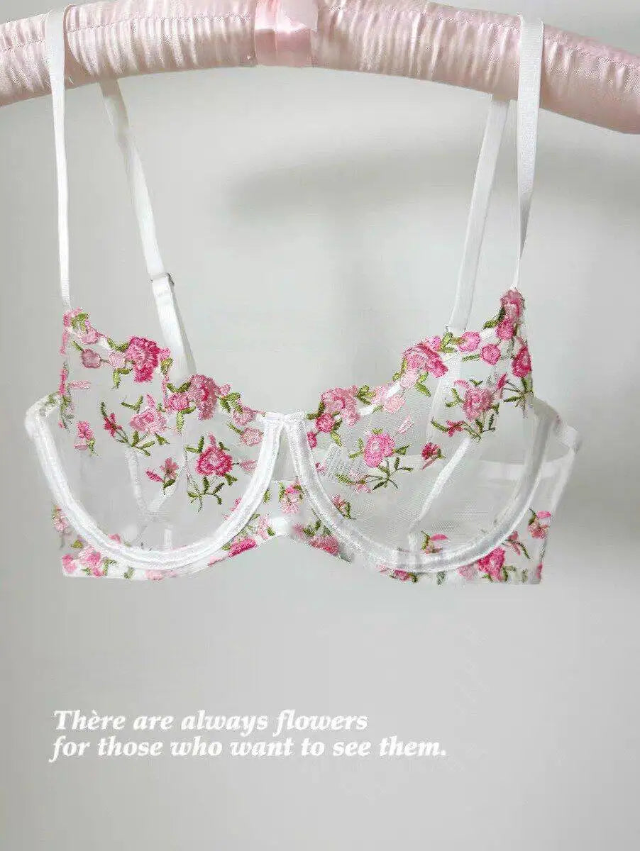 Sexy Sheer Lace Flower Embroidery Underwire Bra for Women, Large Breast Minimizer Anti‑Sagging Comfort Everyday Wear YEMOMO S‑XL