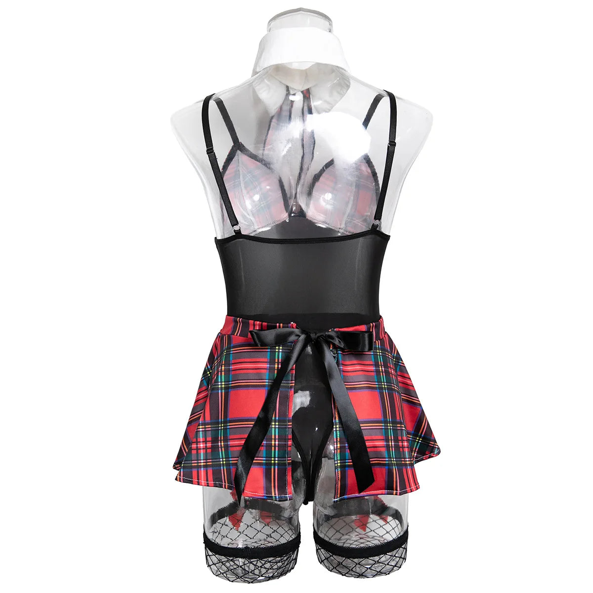 Toucheart Halloween Maid Costume Cosplay Red Plaid Uniform with Net Sock Slim Skirt Interesting Seductive Romantic Underwear Set