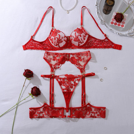 Ellolace Honey Women's Lingerie Sets Sexy Sparkling Bra 5PC Charming Jewel Boudoir Women's Underwear Burning Hot Intimate Kits