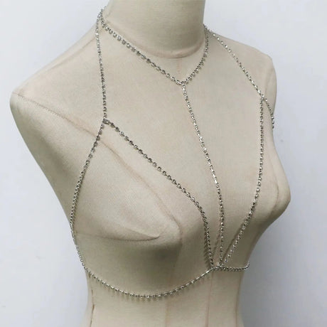 1Pcs Light Luxury Sparkling Rhinestone Shoulder Chain Necklace Silver Color Tassel Multilayer Body Chest Chain Jewelry For Women