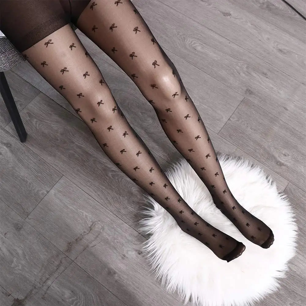 New Fashion Women Pantyhose Tights Sexy Stocking Bow Knot Tight for Ladies Black and White Thin Transparent Socks