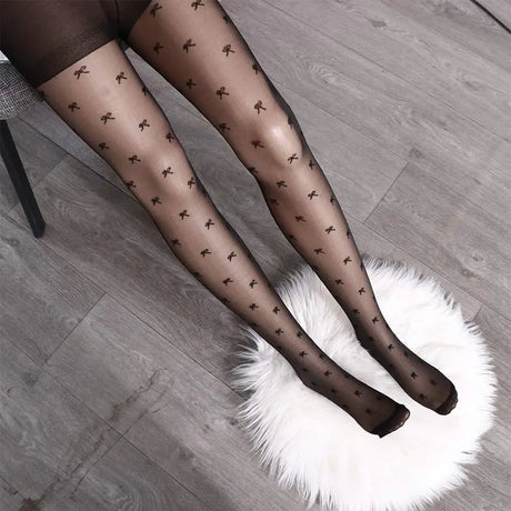 New Fashion Women Pantyhose Tights Sexy Stocking Bow Knot Tight for Ladies Black and White Thin Transparent Socks