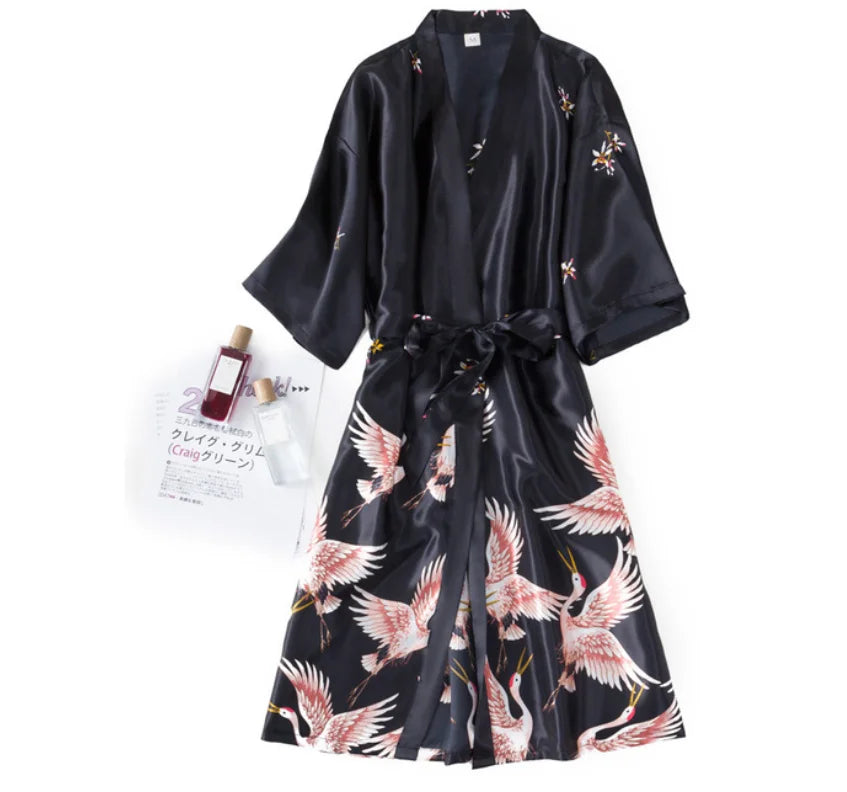 Sexy Nightwear Gown Set Women 2PC Pyjama V-Neck Pajamas Silky Sleepwear Spring Lady Sleep Suit Robe Wear Home Negligee Homewear