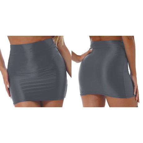 Womens Glossy Two-piece Outfit Oil Shiny Smooth High Waist Mini Skirt with Tank Top Nightclub Rave Outfit Pole Dancing Clubwear