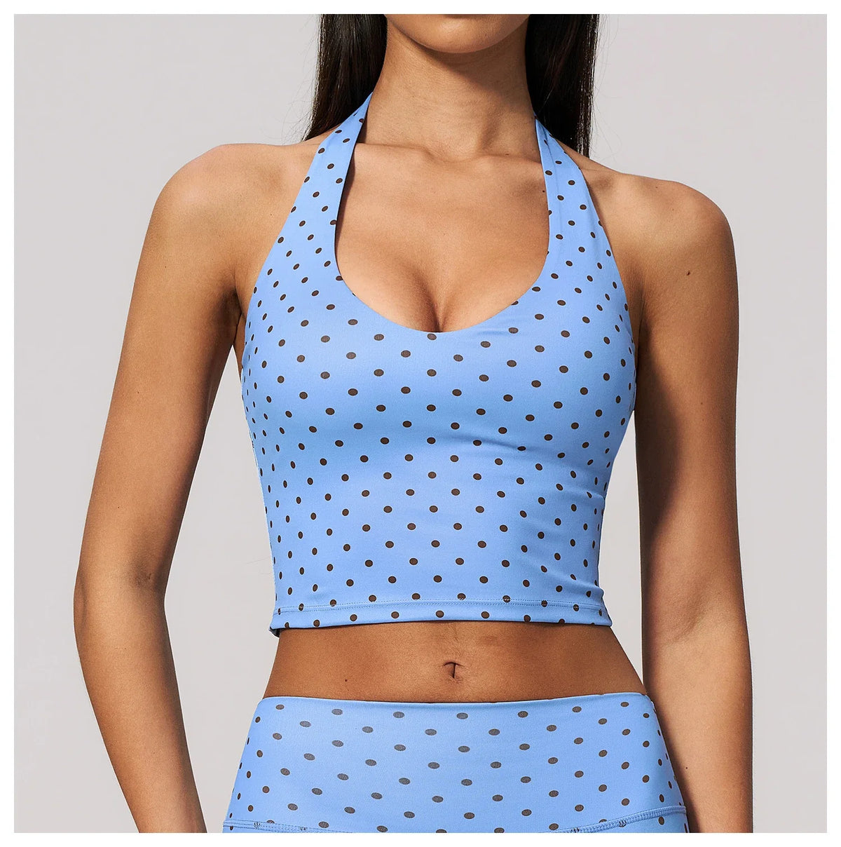 2026 New Polka Dot Halter Neck Sports Bra Deep V Backless Yoga Top Women's Gym Workout Tank Pilates Training Activewear Vest