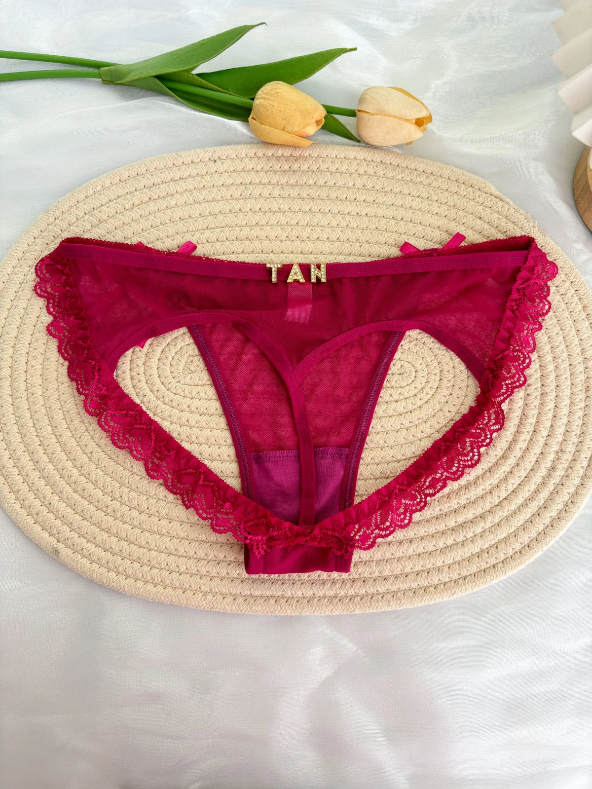 Custom Rhinestone Letter Name Underpants Sexy Mesh Panties Low Rise Hollow Hip Briefs Personalized Gift Wife Lover Anniversary