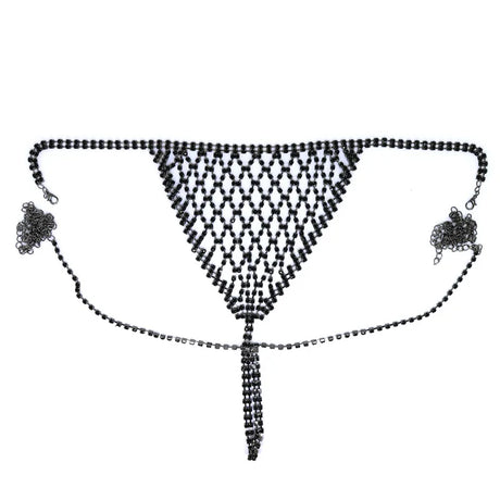Luxury Sexy Crystal Fashion Tight Chain Nightclub Bikini Bra and Thong Set Women's Shiny Rhinestone Mesh Strap Underwear