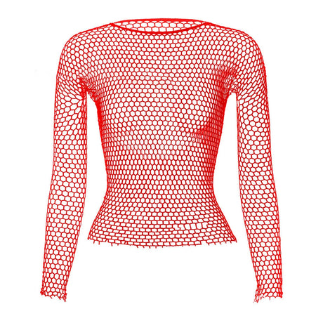 Womens Sexy Mesh Long Sleeve Fishnets Top Sexy Long Sleeved Fishing Net Top Female T-shirts Crop Soft Top