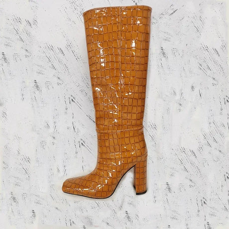 2024 NEW Fashion High Tube Knee High Boots 10cm/6.5cm Thick Heel 21 Colors Women Short Plush Boots Size 45 Winter Leather Shoes