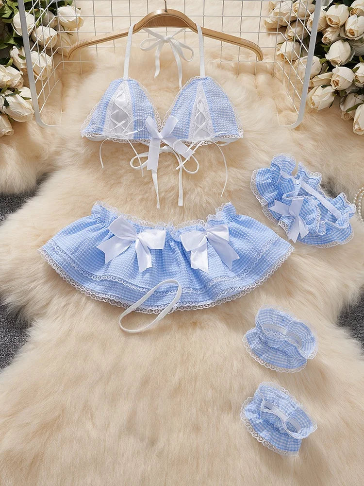 Women Sets Ruffled Apron Shorts Headband Maid Cosplay Costume Rabbit Officer Party Park Performance Sexy Suits Hotsweet Clothes