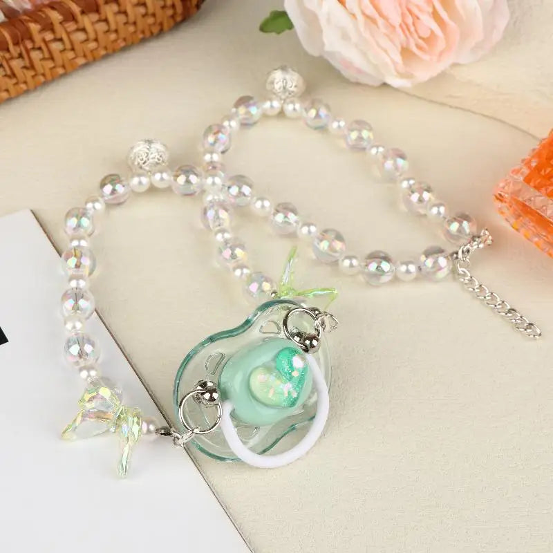 【Beautiful】Sweet Beads Chain Pacifier Gag Collar Couple Toy Soft Silicone High-end Adult Pacifier Creating An Exclusive Luxury