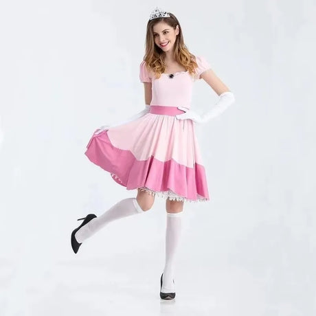 Carnival Halloween Lady Peach Princess Queen Costume Birthday Party Pink Dress Outfit Cosplay Fancy Party Dress