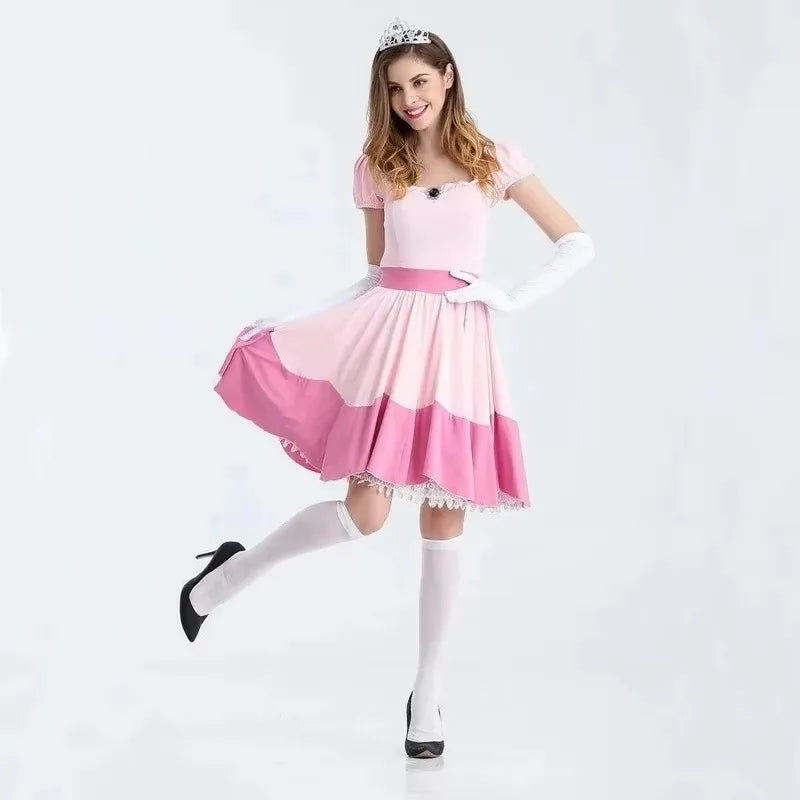 Carnival Halloween Lady Peach Princess Queen Costume Birthday Party Pink Dress Outfit Cosplay Fancy Party Dress