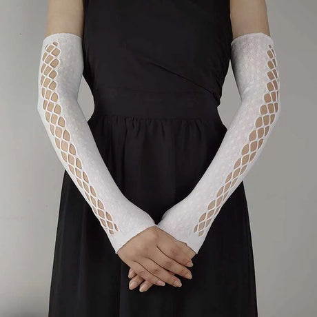 Sexy Elastic Mesh Gloves With Colored Flash Diamonds Bungee Stage Performance Hollow Fishing Net Punk Hiphop Women's Gloves R51