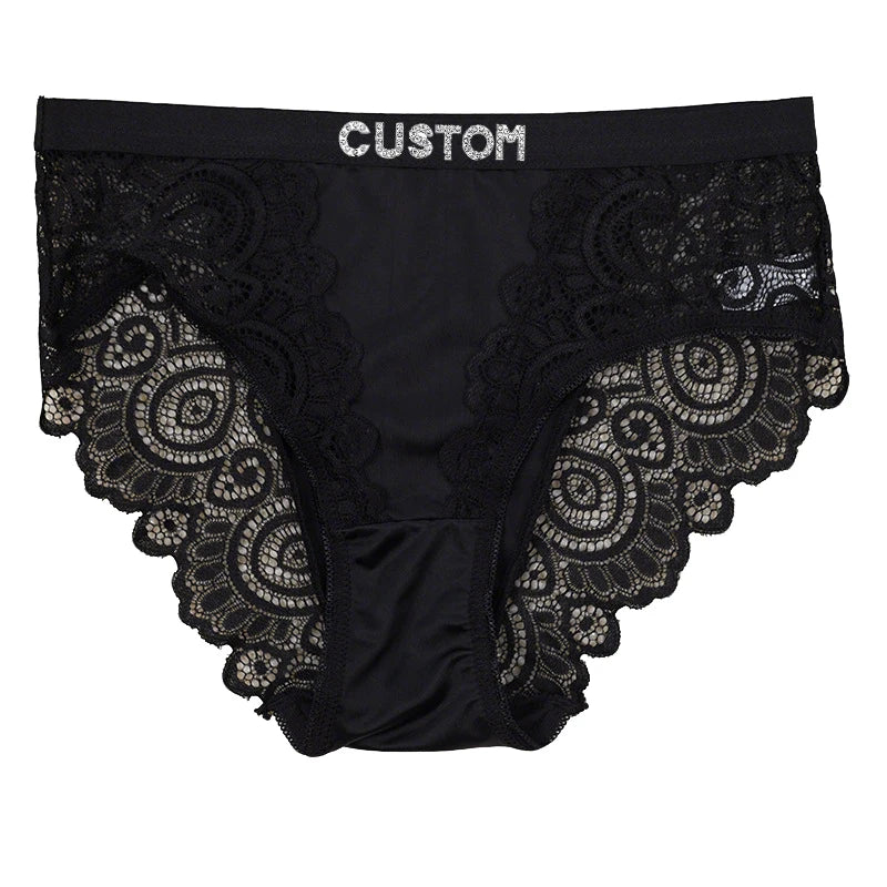 DIY Name Thong with Lace Silver Crystal Letters Hot Custom Thong Name Lace String Customized Women Underwear Personalized Gift