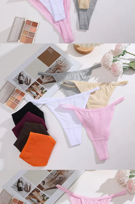 3Pcs/Set Women Sexy Cotton G-String Thin Strap Femme Thong Underwear Intimate Panties Low Waist Briefs Lingerie Cotton T-back