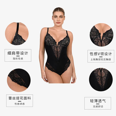 Soft Bodysuit Silky Touch Layer Bodysuits 2 Layers Shapewear Open Crotch Jumpsuit Soft Smooth Body Shaper Lace Bodysuits
