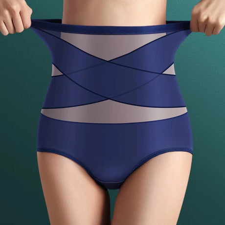 4pcs High Waisted Women's Panties Breathable Tummy Control Shapewear Mesh Cross Tummy Cinching Ice Silk No Trace Triangle Panties Tummy Tuck Shape